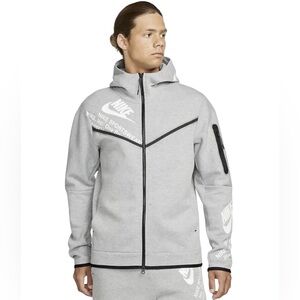 Nike Sportswear Tech Fleece Graphic Hoodie Dark Heather Grey Sz Lg DM6474-063